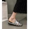 French bag head half slippers women's summer wear 2025 new with skirt flat-bottomed silver single shoes one foot cool slippers
