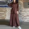 Women's Fashion Casual Retro Large Size Lapel Long Sleeve Shirt Dress Casual Two-piece Set