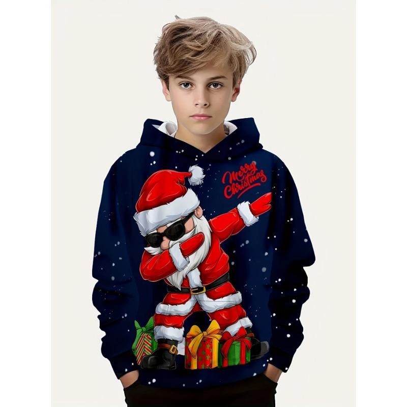 Men's Christmas Graphic Hoodie Cartoon Santa Claus Pattern Loose Casual Comfortable Clothes Harajuku Style Kids Pullover