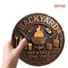 Hisun Tin Sign Retro Backyard Bar Sign  Round Aluminum Wall Decor with Grill Scene for Terrace or Office