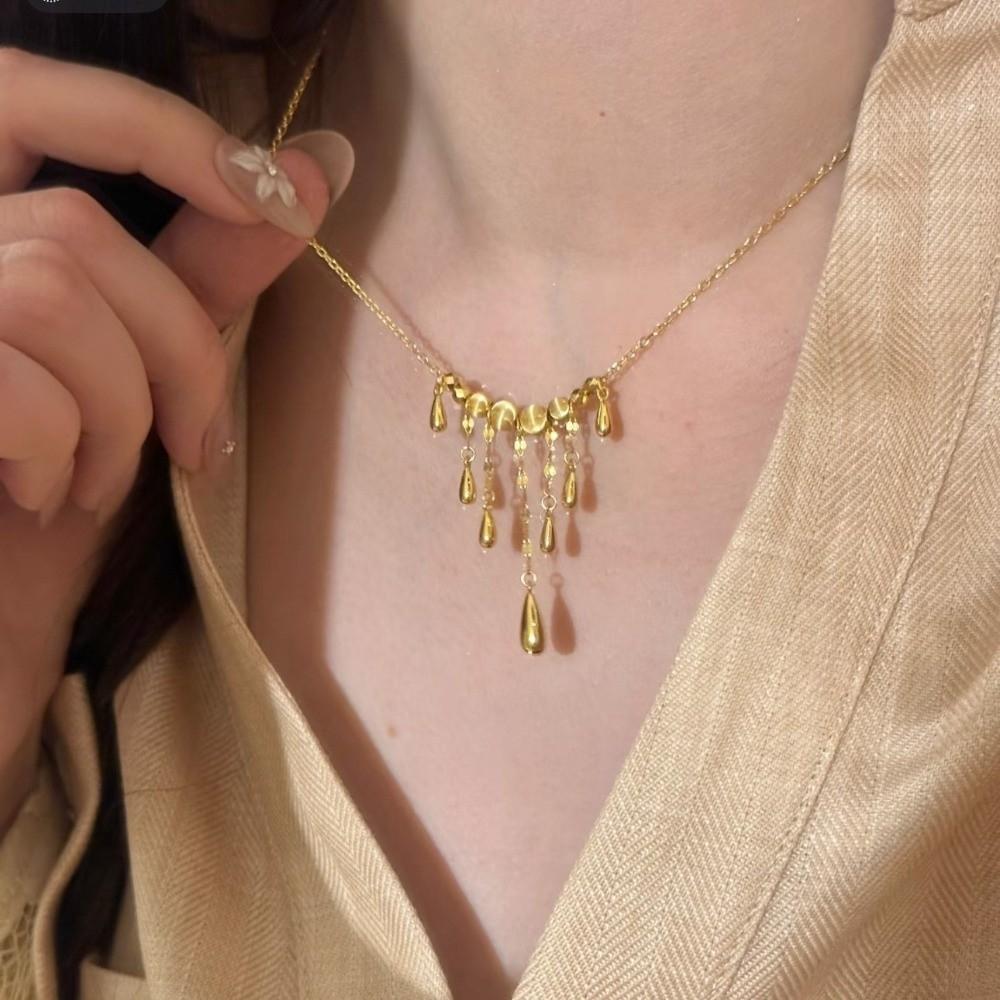 Elegant Luxury Tassel Necklace Versatile Retro Waterdrop Necklace Minimalist Style Exquisite Retro Necklace Women Fashion