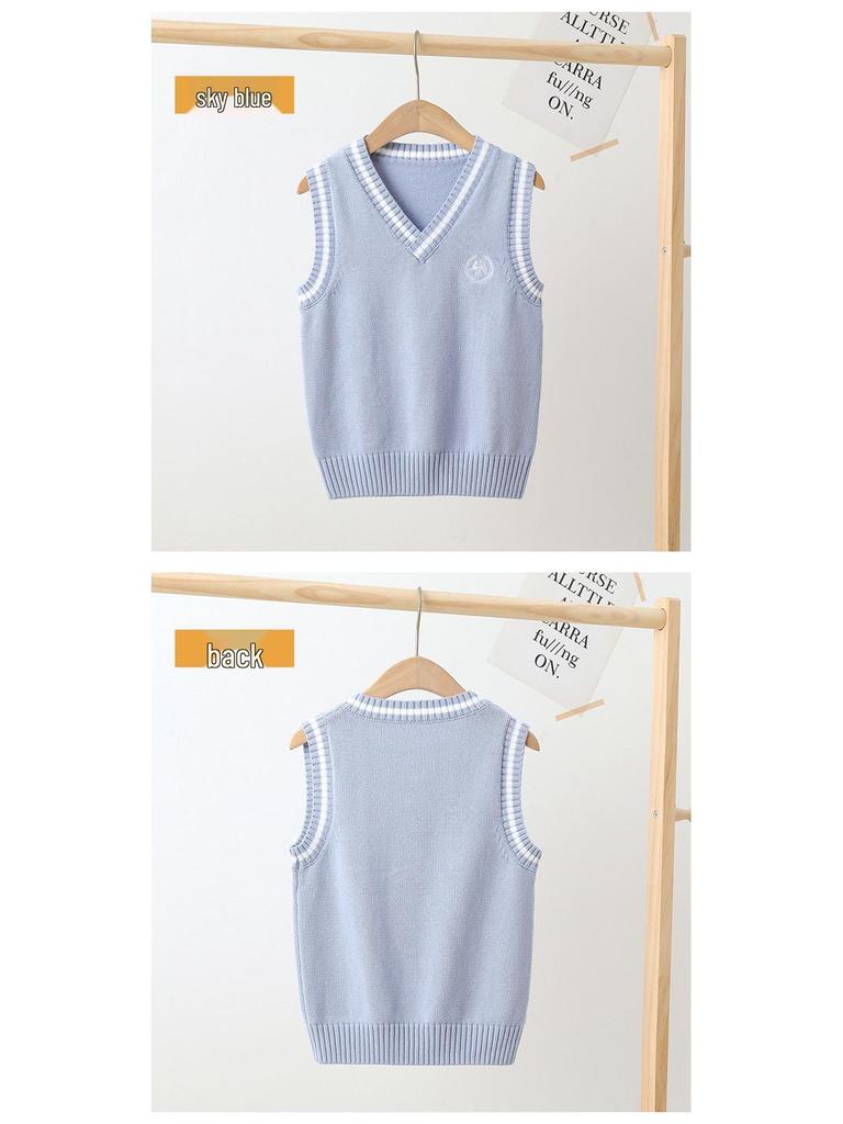 Kids' College-Style Knitted Sweater Vest for Spring & Autumn - Unisex Pullover for Kindergarten & Primary School