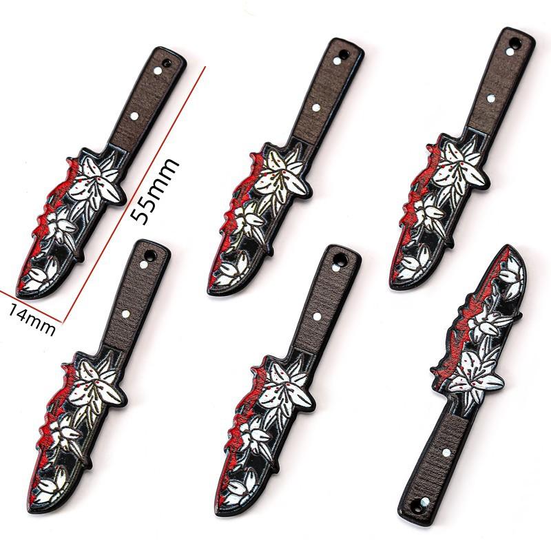 21pcs Dangle Earrings Black Flower Double-Sided Dagger Charms Halloween Knife Earring Keychain Pendant Cool Unique Accessories