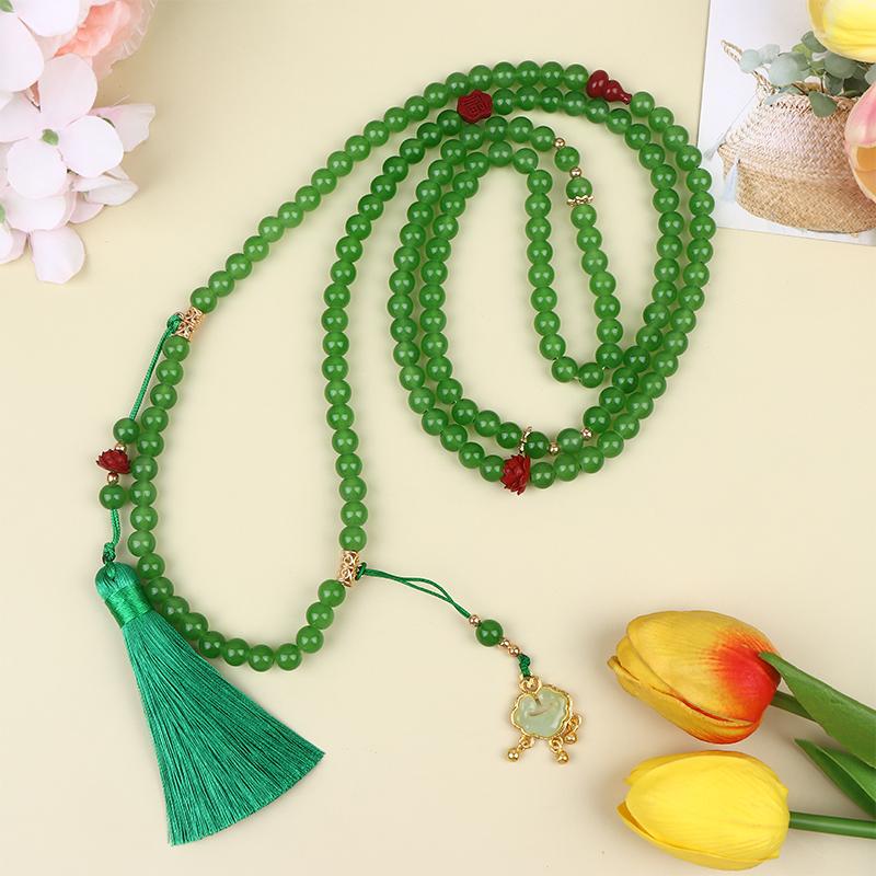 Fresh Ancient-Style Peace Buckle Necklace,New Tassel Beaded Long Crossbody Chain,Retro Jewelry For Women, Daily Accessory