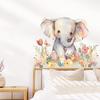 Cute Watercolor Baby Elephant with Flowers Wall Stickers, Ins Style Self-Adhesive Decor for Kids Room Wall Decoration