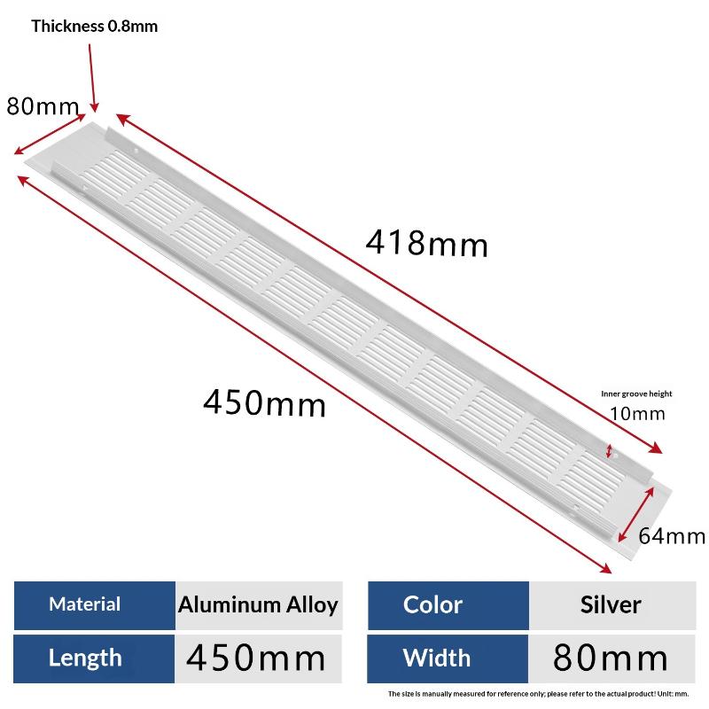 1Pcs Household Air Vent Grille Wall Ventilation Cover Wardrobe Parts 50/60/80mm*150-500mm Aluminum For Cupboard DIY Accessories