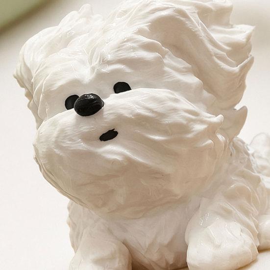 3D Printed Messy Puppy Figurine, Cute Dog Statue with Scruffy Fur, Matte White Mini Sculpture, Funny Animal Ornament for Office Home