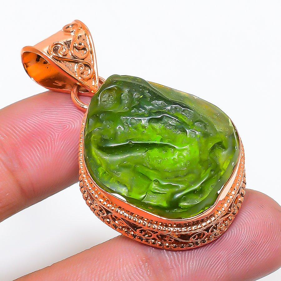 Natural Moldavite Quartz Gemstone 925 Sterling Silver Jewelry Pendant 1.97  AP-14393