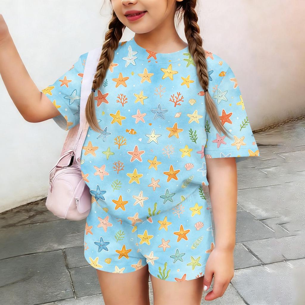 Kids Casual Short Sleeve Top and Shorts Set Animal Print Lightweight Breathable Soft Fabric Comfortable Fit Summer Outfit for Boys and Girls