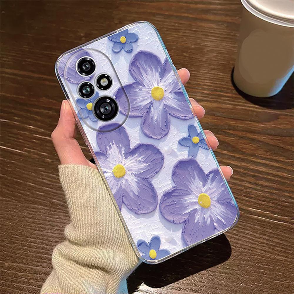 For Honor 200 Lite 200Pro 200 Smart Transparent Clear Cover Silicone Rose Flower Oil Painting Lavender Phone Case for Honor200