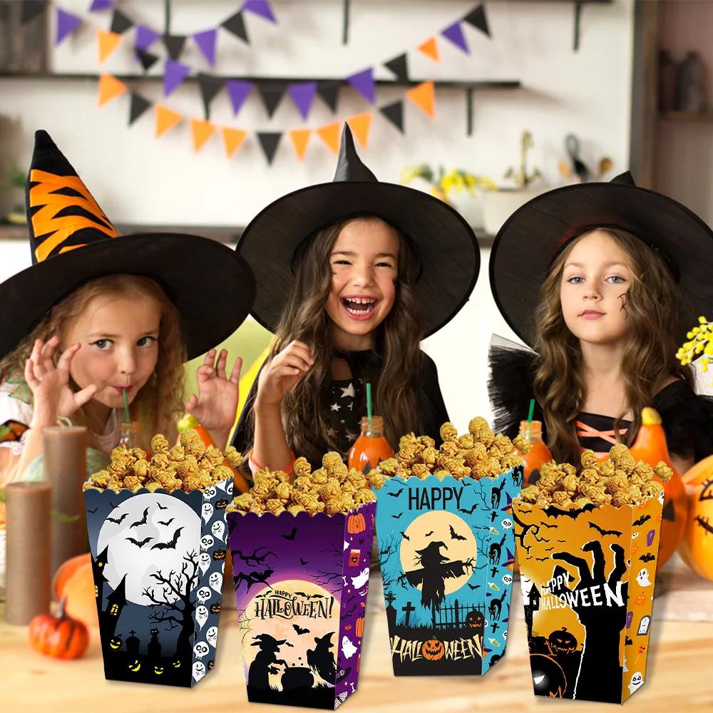 4 Stück Halloween Popcornboxen Faltbare Papier-Snackbox Blutige Hand Horror-Süßigkeiten-Leckerli-Behälter Partyzubehör Für Süßes oder Saures