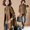 Übergröße 7XL Damen Frühlings-Mittellange Lederjacke Koreanische Lockere Baseballuniform PU-Lederjacke Windbreaker