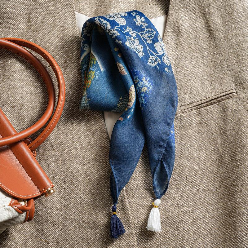 2026 Yunnan blue tie-dye cotton and linen scarf silk scarf women s spring and autumn thin silk scarf small square scarf neck protection decorative