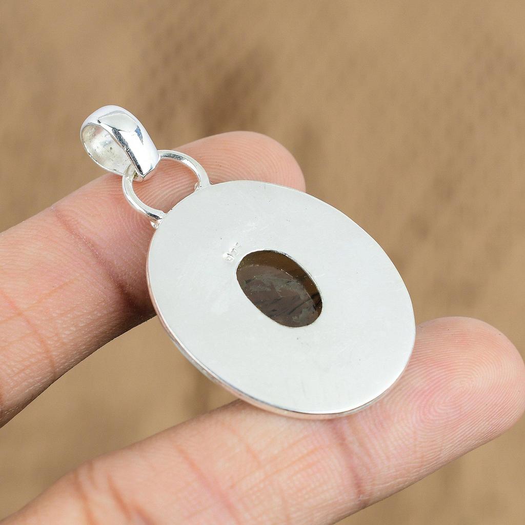 Mothers day Sale Oval Natural Smokey Quartz Engagement Pendant Sterling Silver