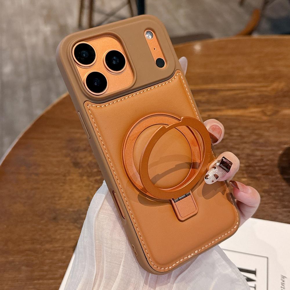 Business Leather Magnetic For Magsafe Bracket Stand Case For iPhone 17 16 Pro Max 15 14 13 12 Wireless Charging Silicone Cover
