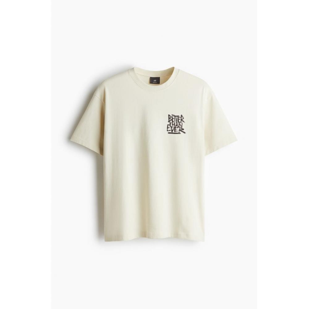 H M Loose FiT PrinT T sHirT ligHT Beige beTTer THan Ever