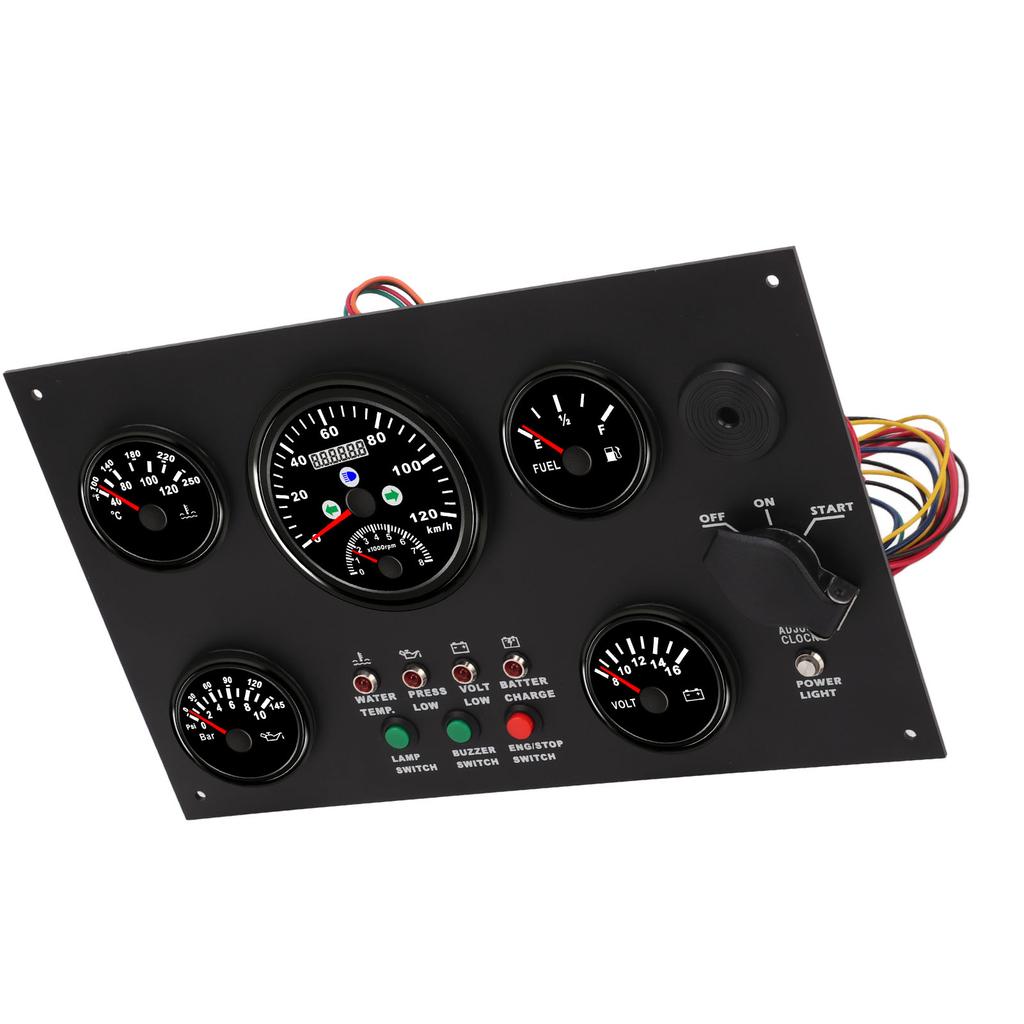 Boat Instrument Panel 120km Speed Water Oil Level Pressure Water Temperature Time Clock Display Voltage Alarm for RV