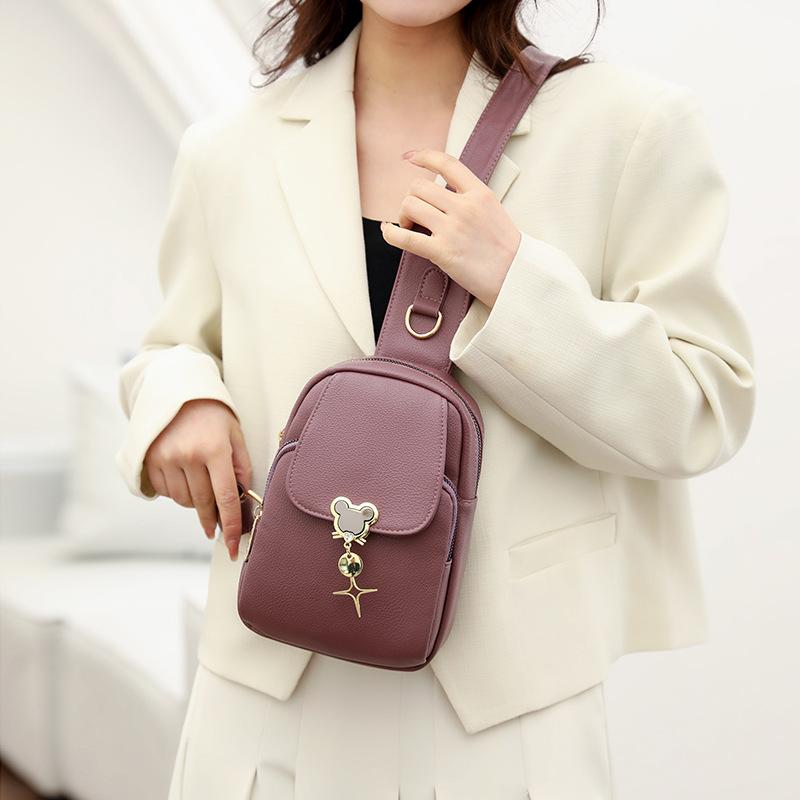 New Trendy and Fashionable Women's Breast Bag Soft Leather Crossbody Bag Simple Large Capacity Backpack Mobile Phone Bag