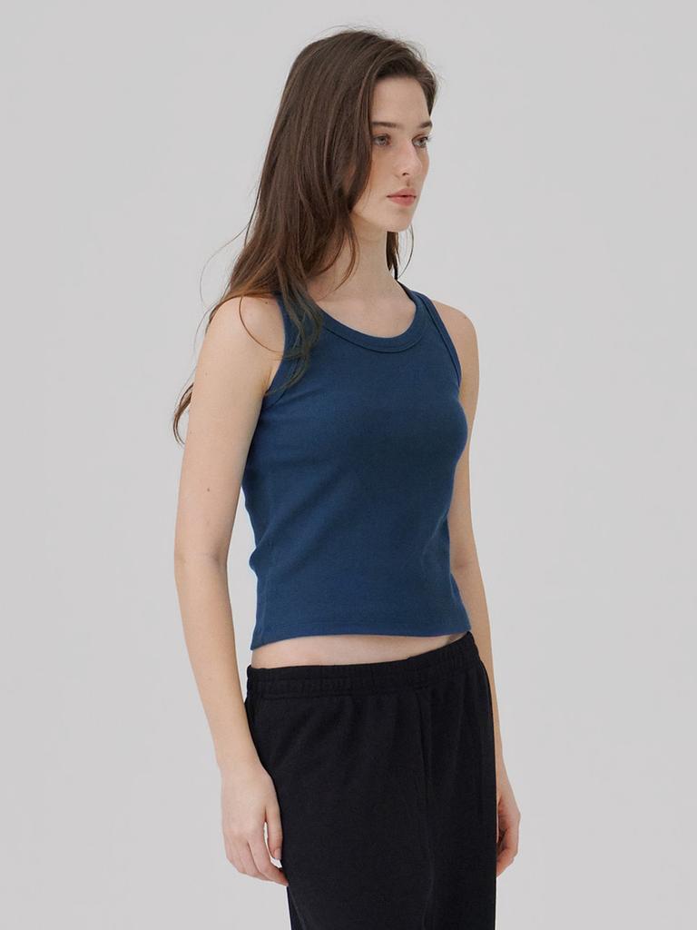 Weibeuyunion Binding Rib Sleeveless Top Dark Blue