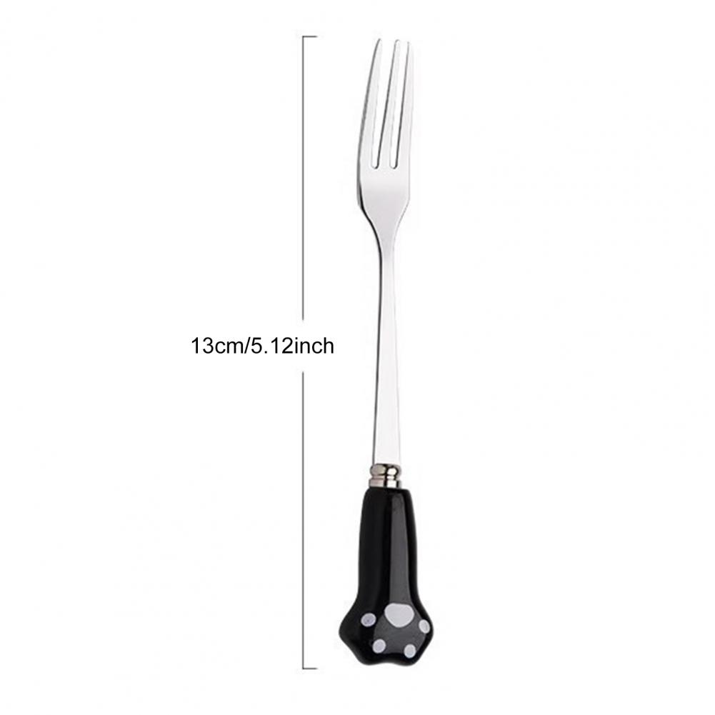 13cm Cake Fork Stainless Steel Cartoon Cat Claw Paw Fork Novelty Smooth Edges Ceramic Handle Fork For Fruits Desserts Noodles