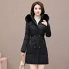 Foreign Trade Winter Cotton-padded Women's New Medium and Long Korean Version Waist Thickened Cotton-padded Jacket New Cotton-padded Coat Big Fur Coll