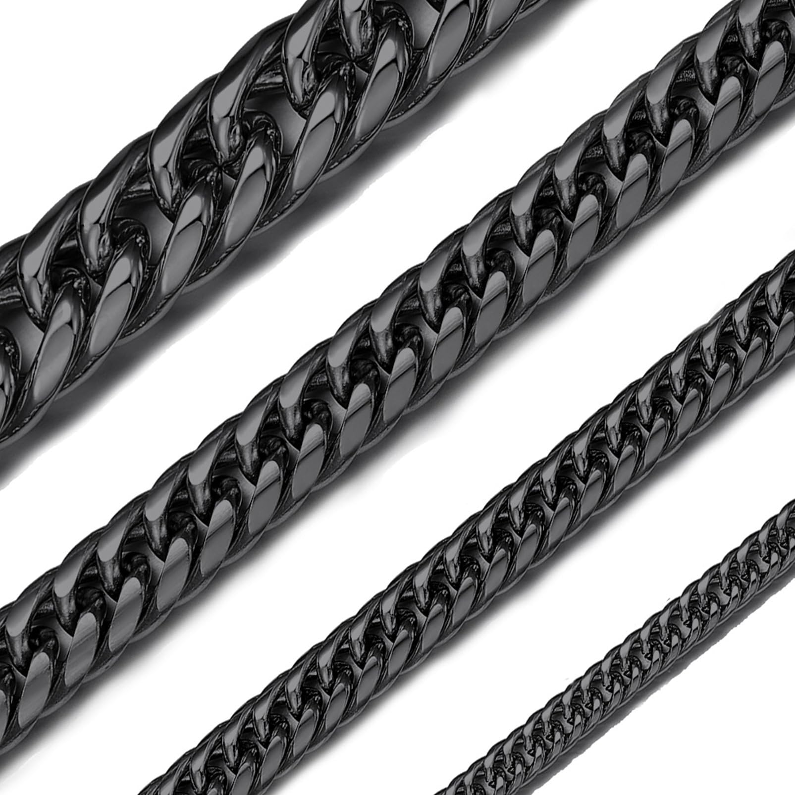 

[ChainsHouse] Men s Curb Chain Necklace, Black, Surgical Stainless Steel, Rust-Resistant, 56cm Long, 3.5mm Wide