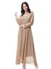 Women's Chiffon Lace Maxi Dress with Round Neck and Long Sleeves, TH923