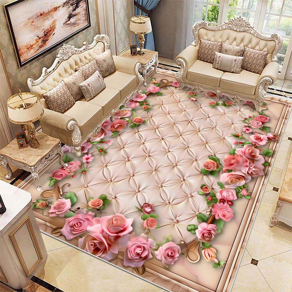 Dywan w kwiaty w stylu europejskim do salonu, pod sofę, miękkie dywaniki, luksusowy wystrój sypialni, dywanik przy łóżku, duże dywaniki do pokoju, szatni, salonu, maty podłogowe