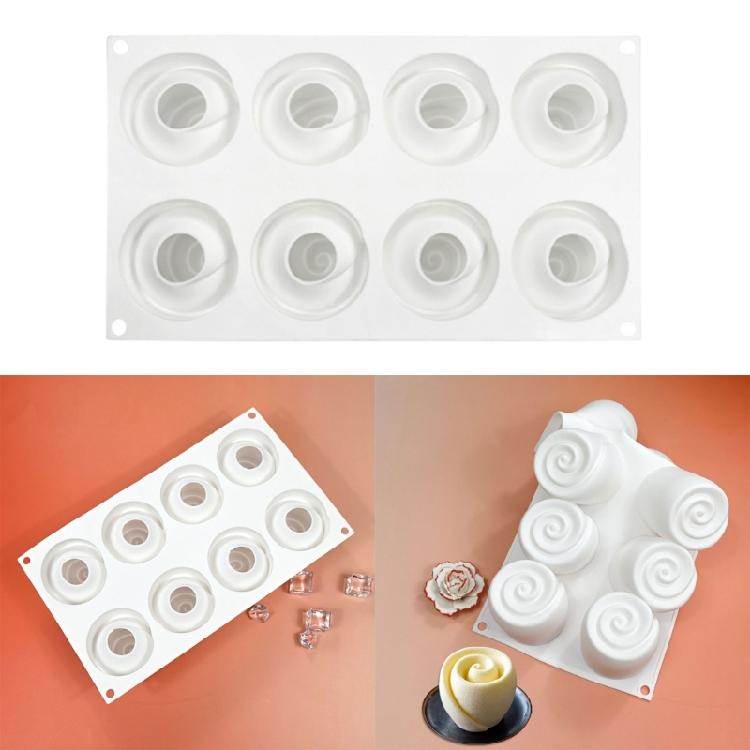 Elegant 8 Cavity Silicone Mousse Mold Dessert Moulds Rose Shaped Chocolate Mould