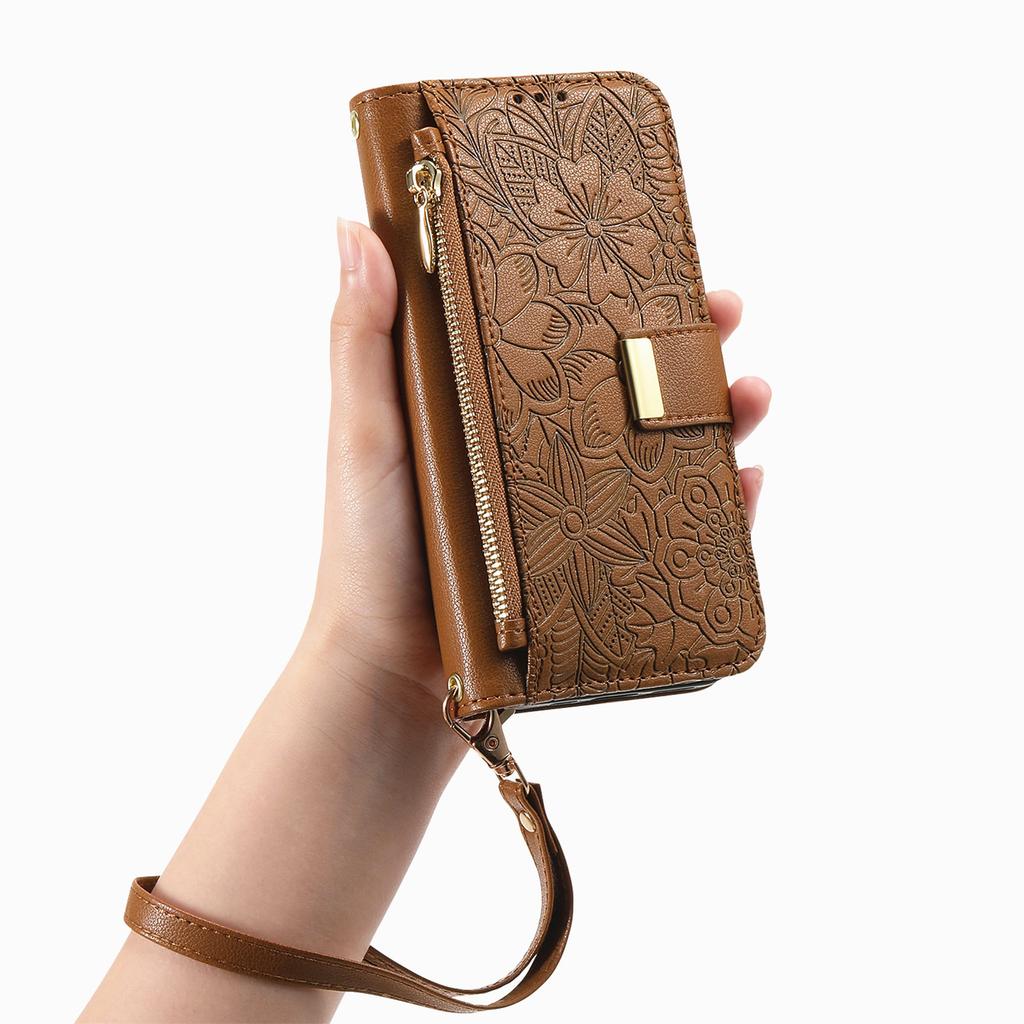 Floral Leather Wallet Case for Samsung Galaxy A05-A71 / S24-S25 series...Vintage All-in-One Card Holder w/Stand, Magnetic Closure & Wrist Strap