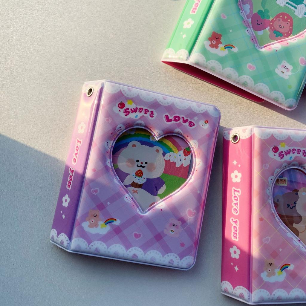 Kawaii Cartoon Bear Cream Lace Photocard Holder 3-inch Mini Album for Instant Photo, Idol Album Card Guka Collect Book