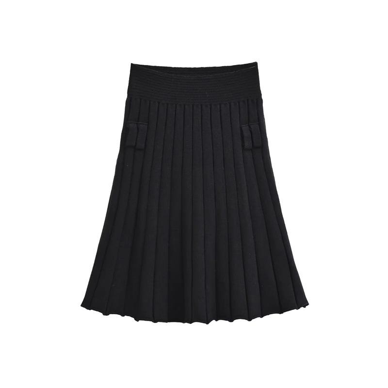 Elegant Korean Style A-Line Knit Skirt: High-Waisted, Slimming, Pleated, Versatile, Age-Reducing - Autumn/Winter 2025 Collection.