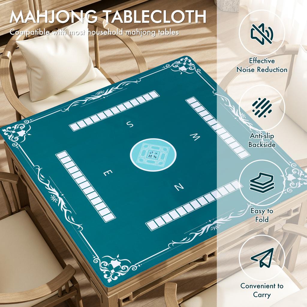 80cm Mahjong Tischmatte Poker Karten Neun Spieltischunterlage Gummi Anti-Rutsch Verschleißfest Geräuschreduzierung Quadratische Tischdecke