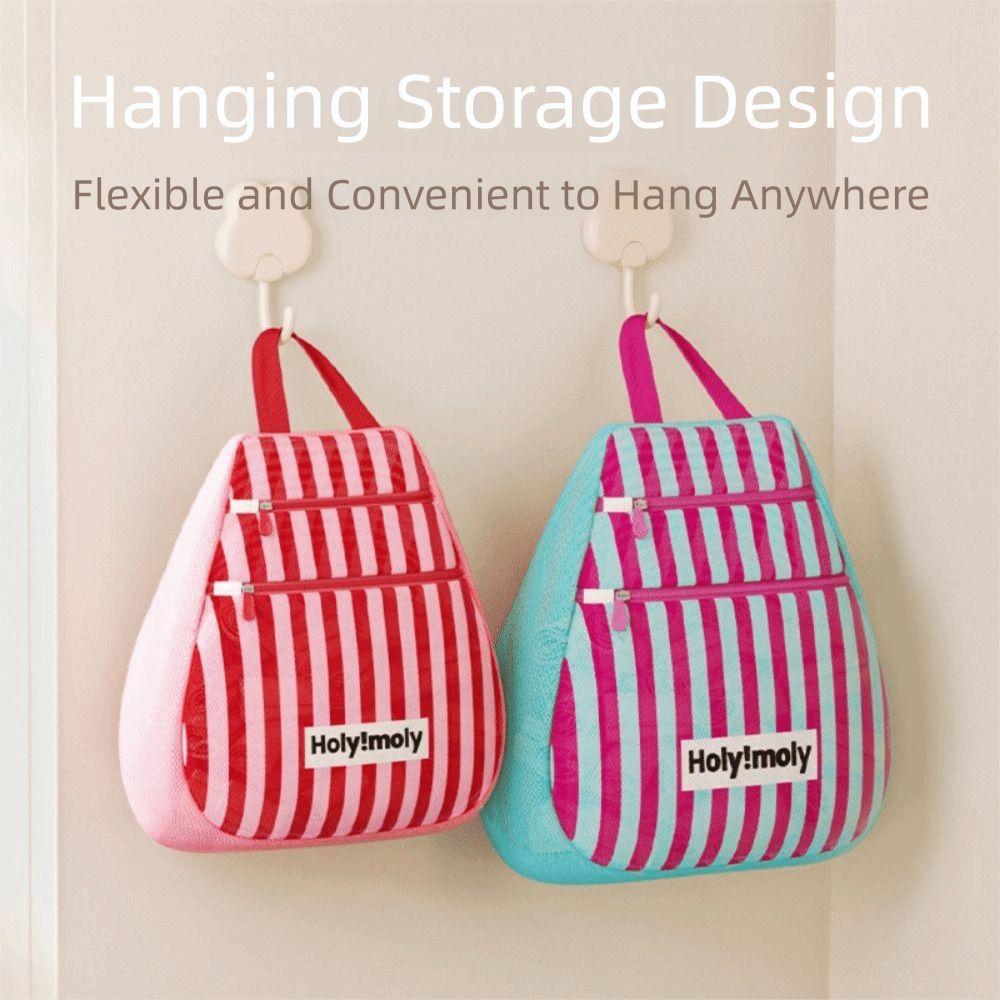Breathable Mesh Hanging Socks Storage Bag 2 Layer with Handle Portable Clothing Pouch Reusable Stripe Prints Mesh Laundry Bags