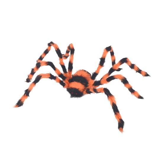 Large Halloween Spider Decorations Giant Spider, Scary Orange Black Hairy Decoration, Realistic Furry Prop Horror Props with Red Eyes for Porch