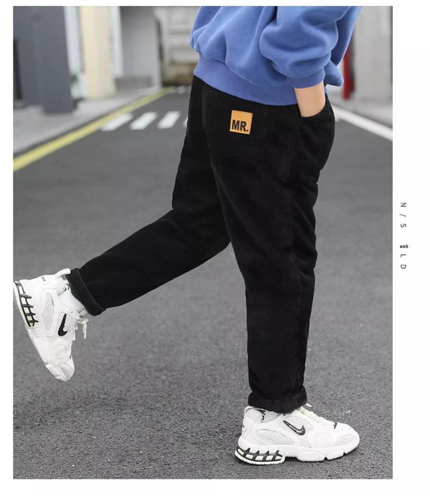 Boys' Corduroy Plus Velvet Winter Pants - New 2025 Style Long Sweatpants for Kids