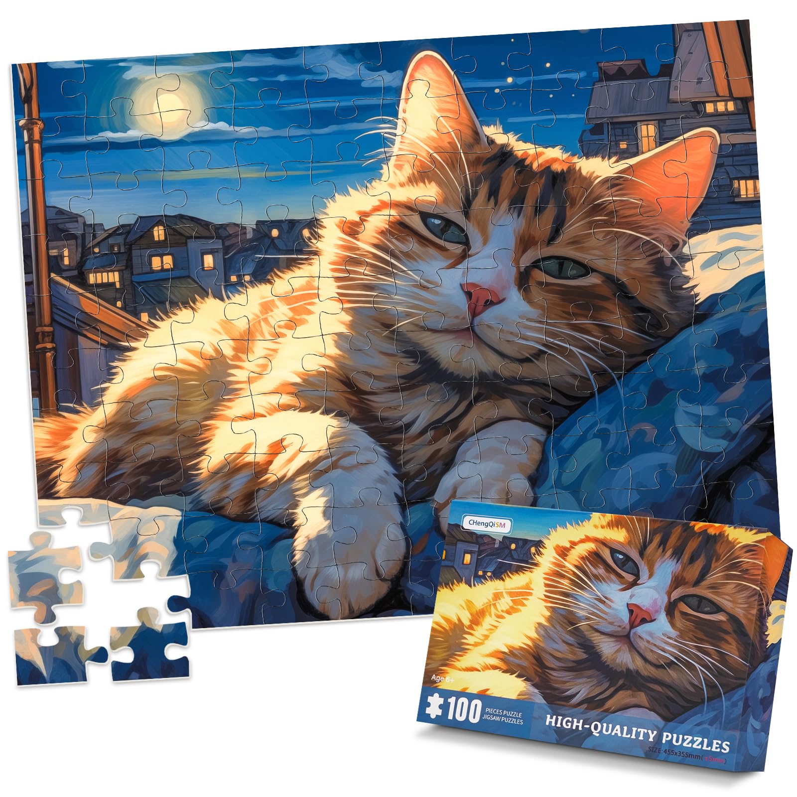 

CHengQiSM 100-Piece Jigsaw Puzzle, Large Pieces, Sleeping Cat, Kids 100-Piece Puzzle, Beginner s Cat Toy, Ages 6 and Up, Gift (45x35cm)
