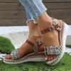 Geometry Striped Wedge Sandals for Women Summer Lightweight Beach Shoes Woman Plus Size Fashion Buckle Strap Platform Sandalias