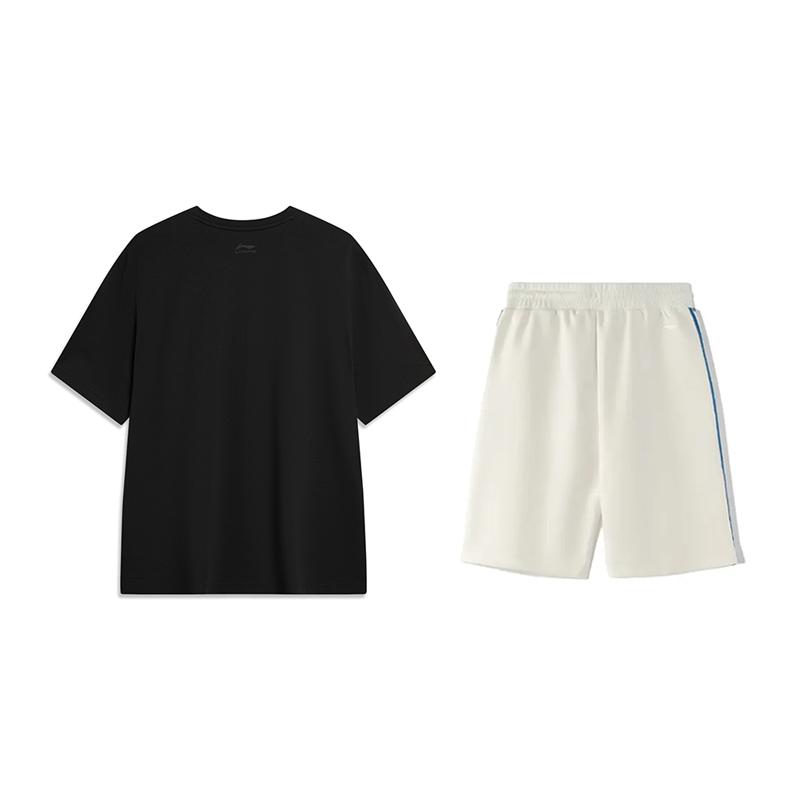 Li Ning Fashionable Comfortable Round Neck Short Sleeve Casual Sports Suit Unisex Sets AHSU711-1+YKSV129-1