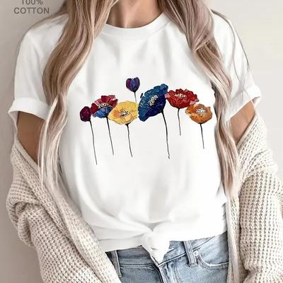 Tricou de vară pentru femei Modă retro Mânecă scurtă Tricouri casual Topuri cu imprimeu floral