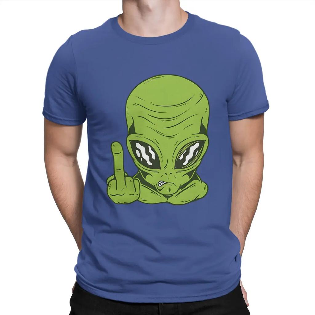 Angry Alien Head Flipping The Bird Middle Finger Men T Shirts Resident Alien Amazing Tees Short Sleeve O Neck T-Shirts Cotton