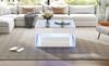 70 x 70 x 35 cm Coffee Table with 2 Drawers, High-Gloss, Openwork Design, Desk and Dining Table, Tempered Glass with LED, White