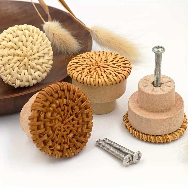 1 Stück Rattan geflochtener runder Griffknopf, Holzgriff, für Küche Wohnzimmer Schlafzimmer Schrank Schrank