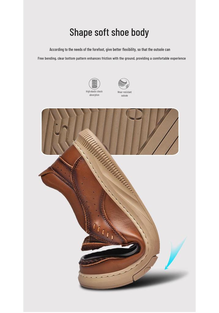 Men's Genuine Leather Slip-On Moccasins - Comfortable Casual Driving Shoes for Spring and Summer.