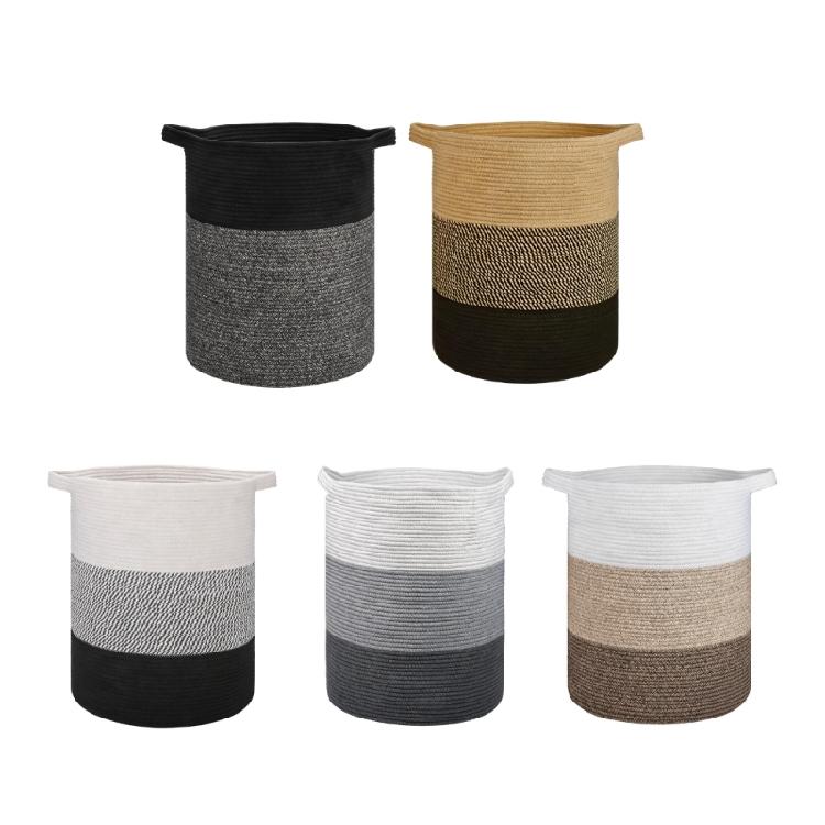 Breathable Cotton Rope Hamper Basket With Supportive Handles Large Capacity Storage Container For Clothes