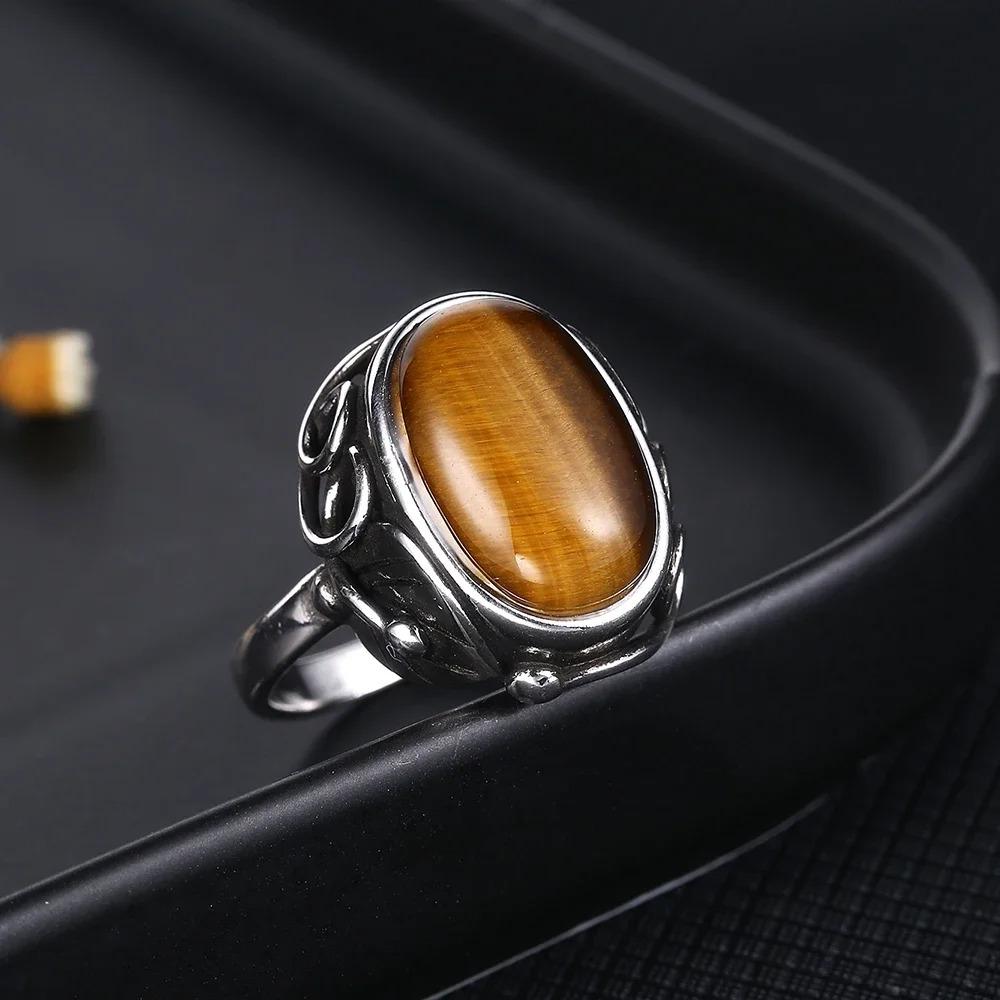 Vintage Natural Stone Ring for Women Men Labradorite Tiger Eye CopperPlating Retro Unisex Statement Jewelry Anniversary Gifts