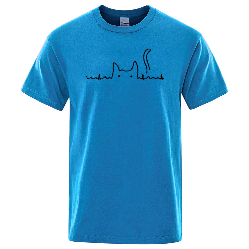 Casual Mens T Shirts Cat Cute Pritned Summer Cotton O-Neck T-shirt for Men Short Sleeve Top Tee Shirt Funny Streetwear T-shirts
