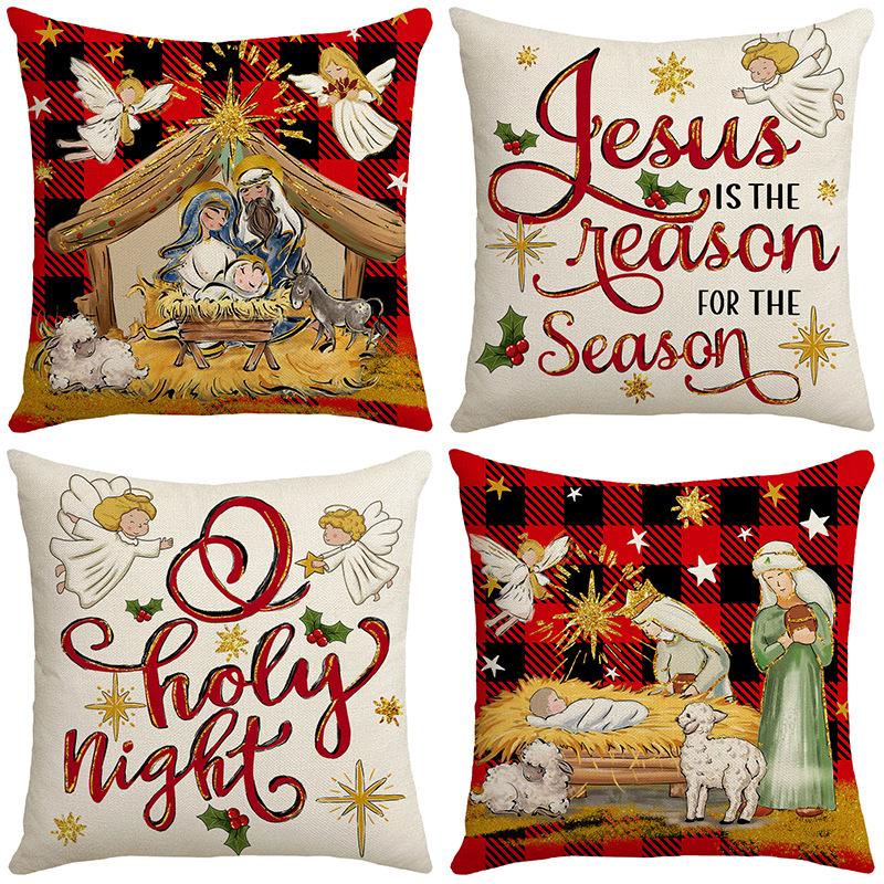 Jesus Christmas Atmosphere Linen Material Digital Letter Printing Home Decoration Sofa Cushion