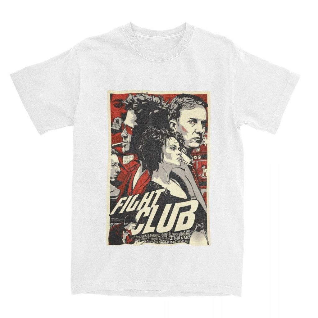 Men's Fight Club Movie Poster T Shirt Pure Cotton Clothing Vintage Short Sleeve Crewneck Tee Shirt Graphic Printed T-Shirts