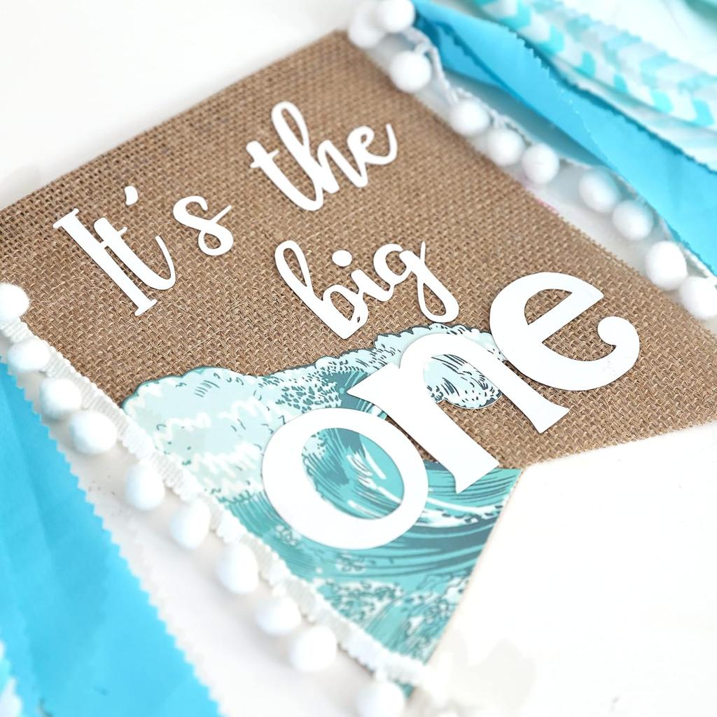 Big One Highchair Banner for 1st Birthday,First Birthday Banner for Baby Boys, Blue Highchair Banner, Pool Party Decorations for Kids Birthday, Cake